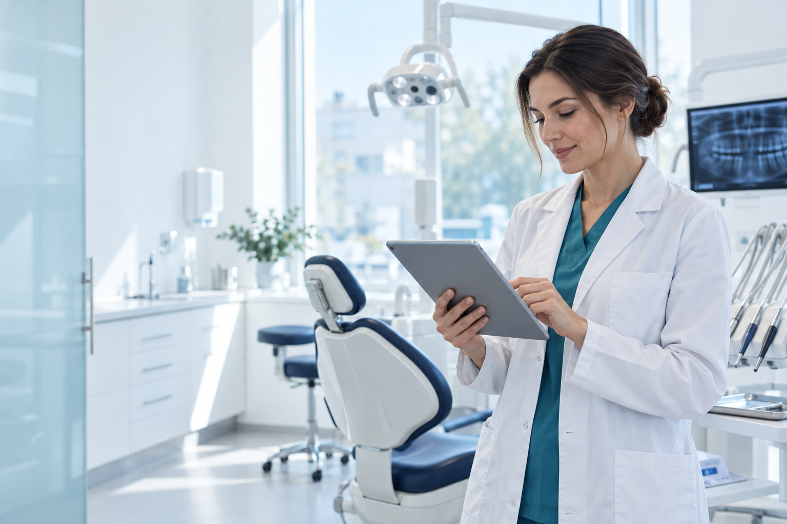 Dentiste duke menaxhuar ordinancën nga tableti